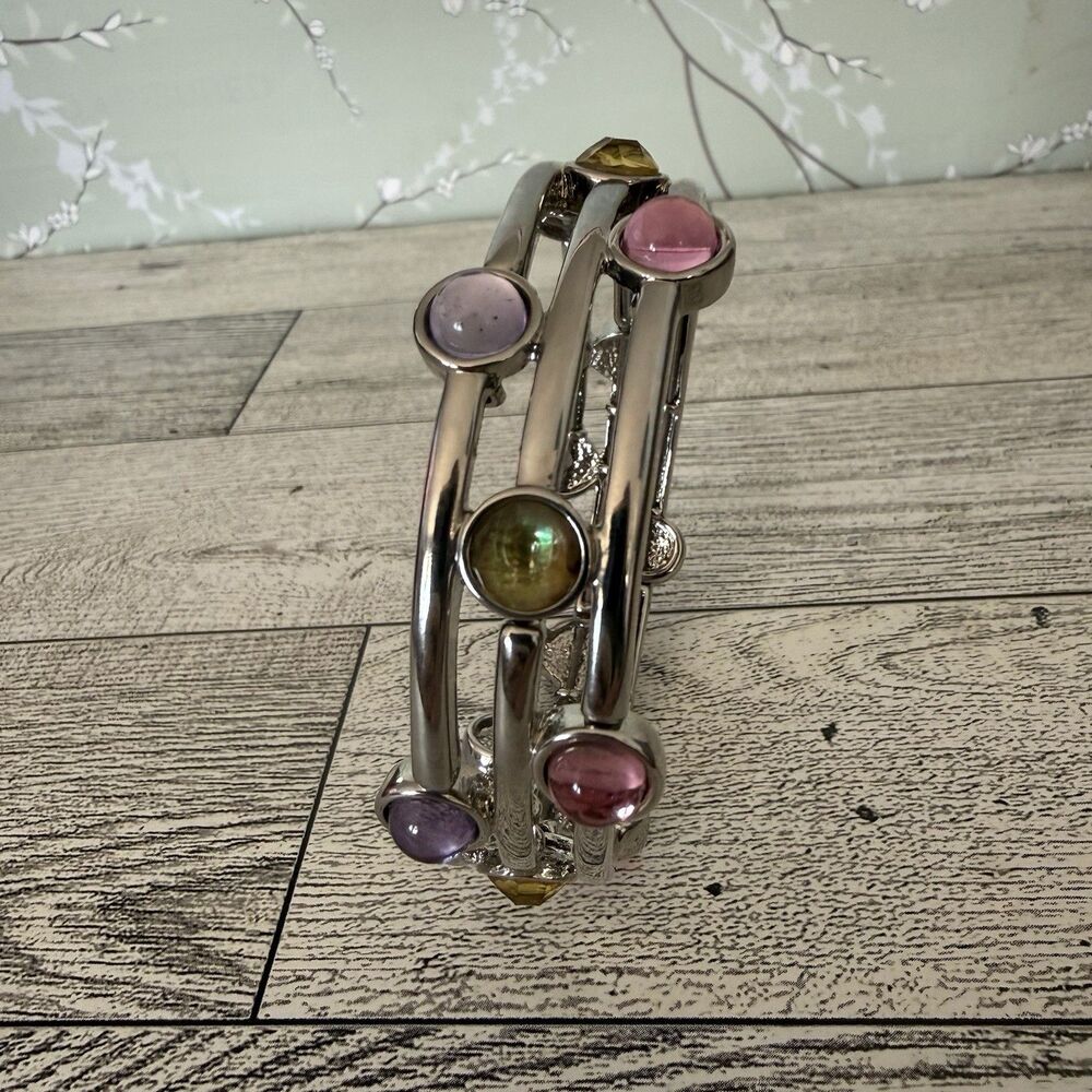Lia Sophia Snow Cone Stretch Bracelet Silver Tone Pink Purple Yellow Glass Cabs
